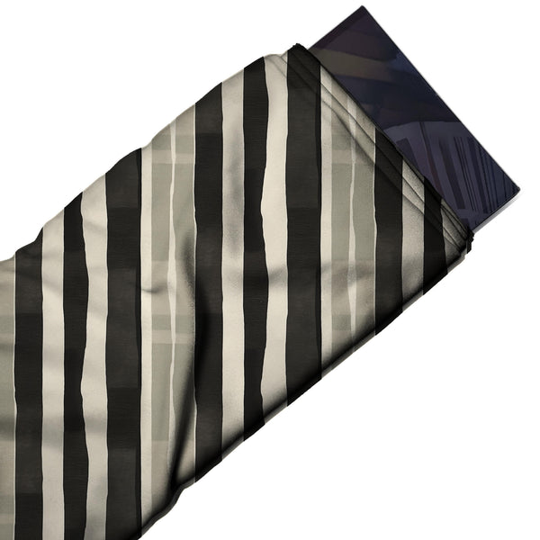Cream & Black Wavy Edge Stripes Printed Spandex Fabric