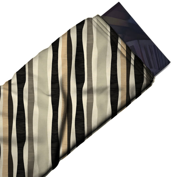 Cream & Black Wavy Ribbon Stripes Printed Spandex Fabric