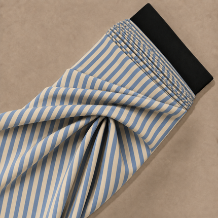 Cream & Blue Vertical Stripes Print Fabric — design 1450AC-AGGP/DS-154, Clothwala