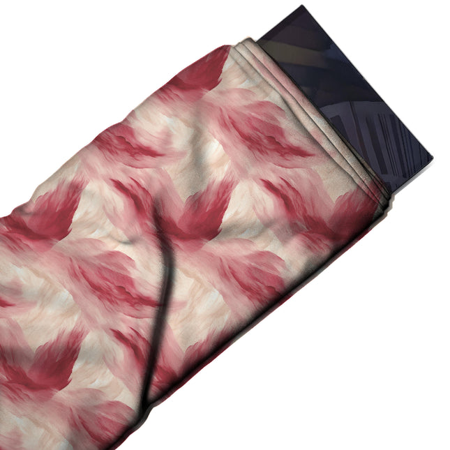 Flat fabric swatch: all-over painterly print of soft feathery brush sweeps in crimson pink, design Design No_3932, Clothwala
