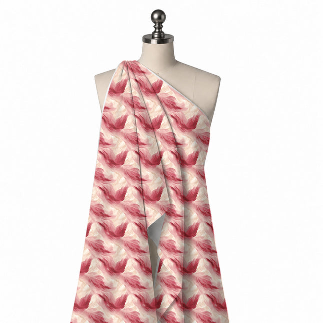 Draped on a mannequin: all-over painterly print of soft feathery brush sweeps in crimson, design Design No_3932, Clothwala