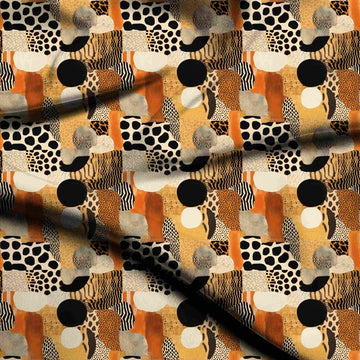 Cream & Burnt Orange Animal Spots & Discs Printed Moss Crepe Fabric
