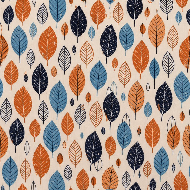 Cream & Burnt Orange Stylized Leaves Print Fabric — design 1250RS-AC/DS-210, Clothwala
