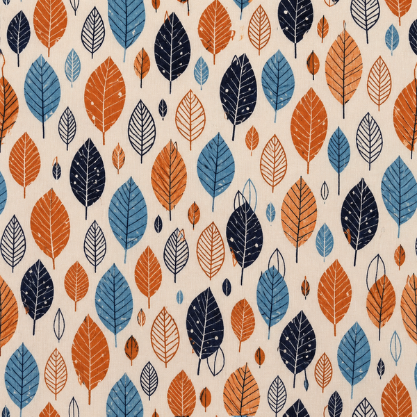 Cream & Burnt Orange Stylized Leaves Print Fabric