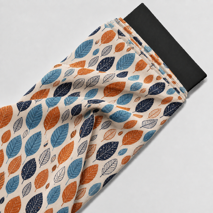 Cream & Burnt Orange Stylized Leaves Print Fabric — design 1250RS-AC/DS-210, Clothwala