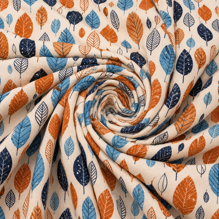 Cream & Burnt Orange Stylized Leaves Print Fabric — design 1250RS-AC/DS-210, Clothwala