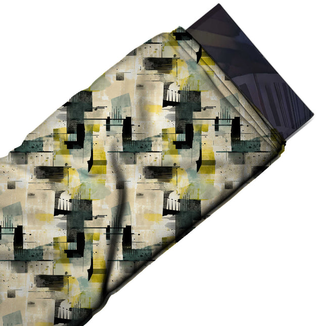 Flat fabric swatch: medium-scale all-over collage of washed and textured blocks in, design Design No_4070, Clothwala
