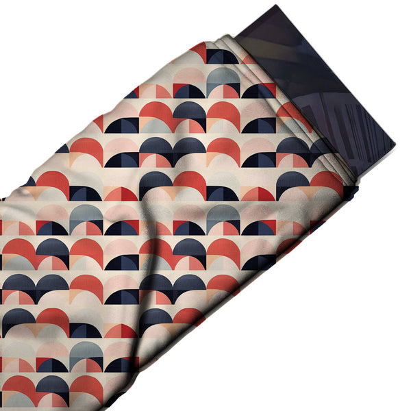 Cream & Charcoal Navy Semicircle Arch Rows Printed French Crepe Fabric