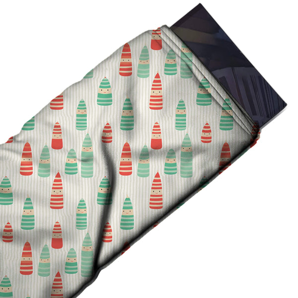 Cream & Coral Red Striped Peg Elves Printed Pure Natural Crepe Fabric