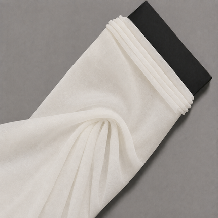 Cream & Cream Solid Poly Chiffon Fabric — design 1447NCC-LBOT/DS-525, Clothwala