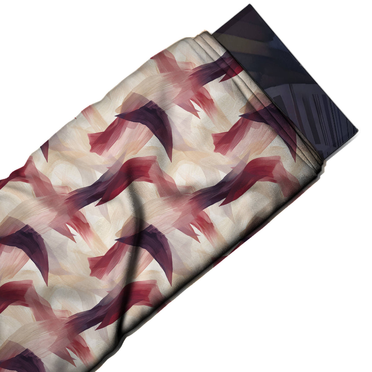Flat fabric swatch: all-over watercolour-style print of broad, design Design No_3938, Clothwala