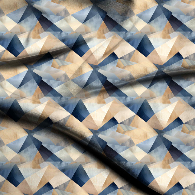 Cream & Dark Blue Tessellating Triangles Print Fabric — design 3492, Clothwala
