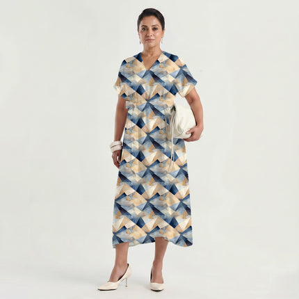 Cream & Dark Blue Tessellating Triangles Print Fabric — design 3492, Clothwala