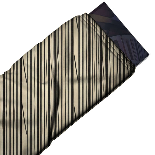 Cream & Dark Brown Fine Reed Stripes Printed Spandex Fabric