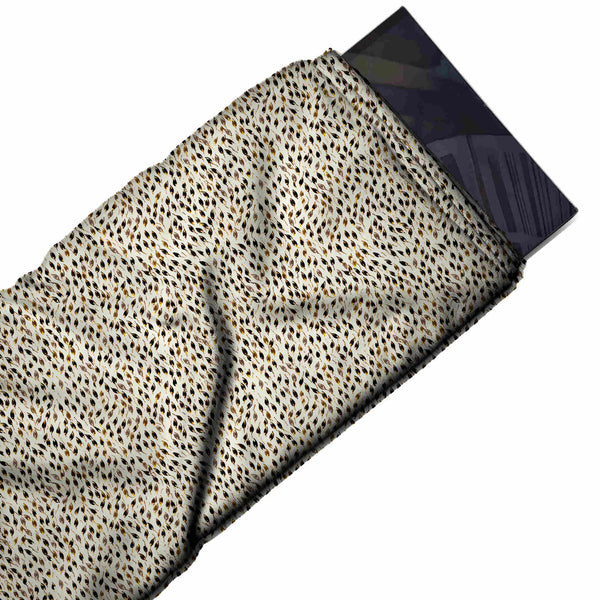 Cream & Dark Brown Swirling Seed Speckle Printed Spandex Fabric