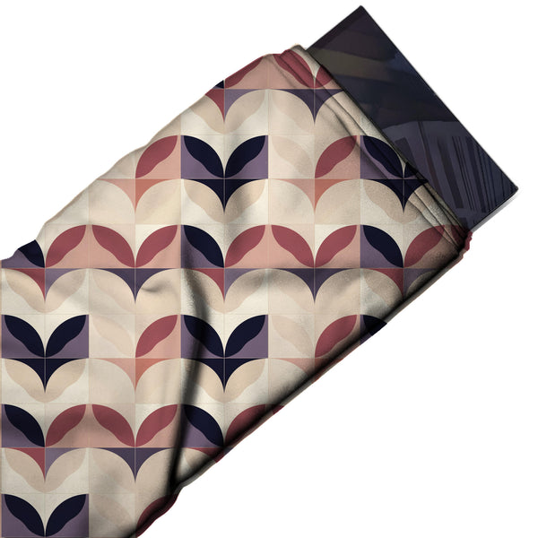 Cream & Dark Navy Paired Leaf Tulip Printed French Crepe Fabric