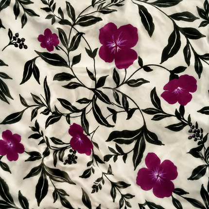 Cream & Deep Pink Hibiscus Floral & Vines Print Fabric — design 428FS3-RSSC/DS-90, Clothwala