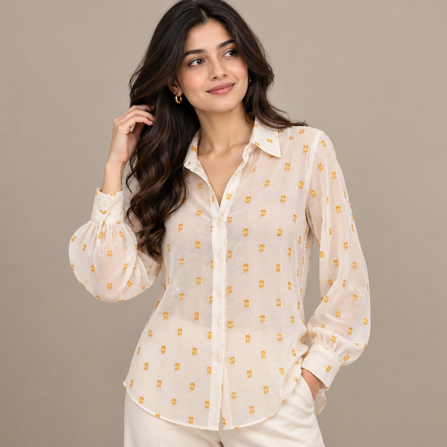 Cream & Gold Solid Cotton Cambric Fabric — design 1453C21-ABMP/DS-343, Clothwala