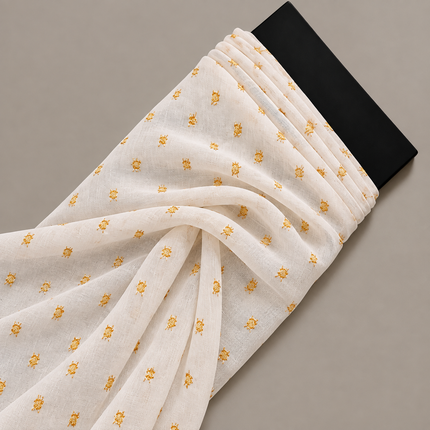 Cream & Gold Solid Cotton Cambric Fabric — design 1453C21-ABMP/DS-343, Clothwala