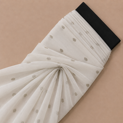 Cream & Gold Solid Poly Chiffon Fabric — design 870SB-ABJI/DS-127, Clothwala