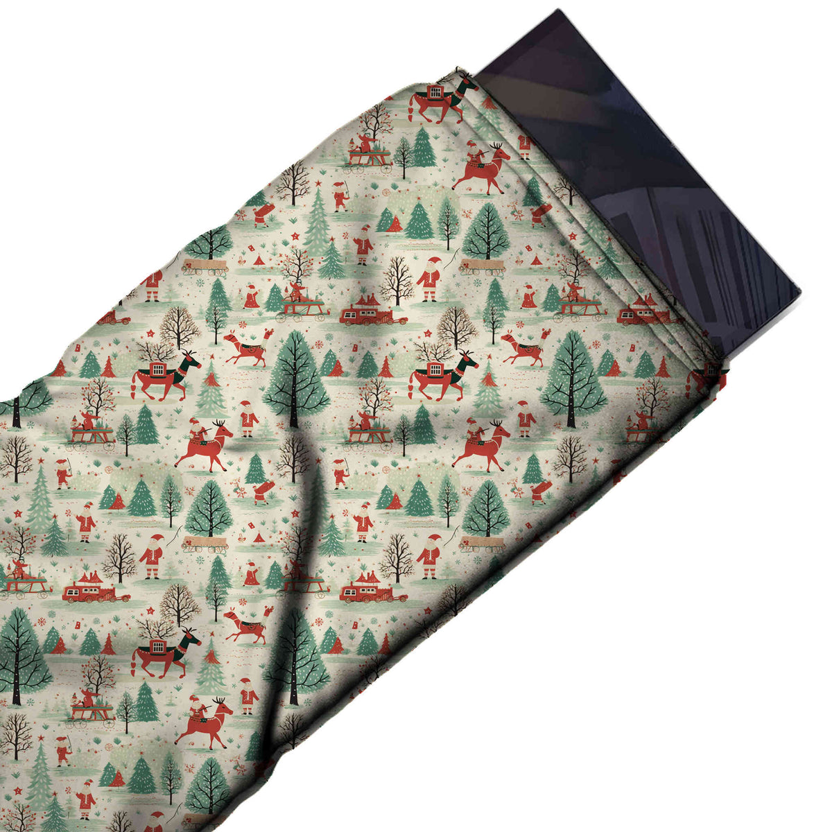 Flat fabric swatch: one-way all-over woodland scene of green fir trees, design Design No_4746, Clothwala