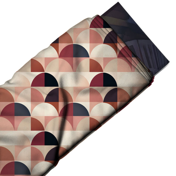 Cream & Maroon Colour-Block Semicircles Printed French Crepe Fabric