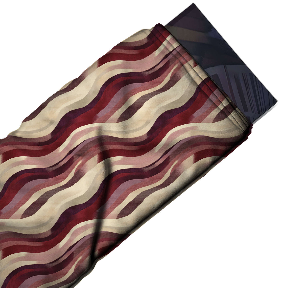 Flat fabric swatch: all-over diagonal layout of broad wavy painted bands, design Design No_3947, Clothwala