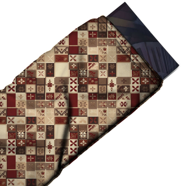 Cream & Maroon Leaf Sprig Patchwork Printed French Crepe Fabric