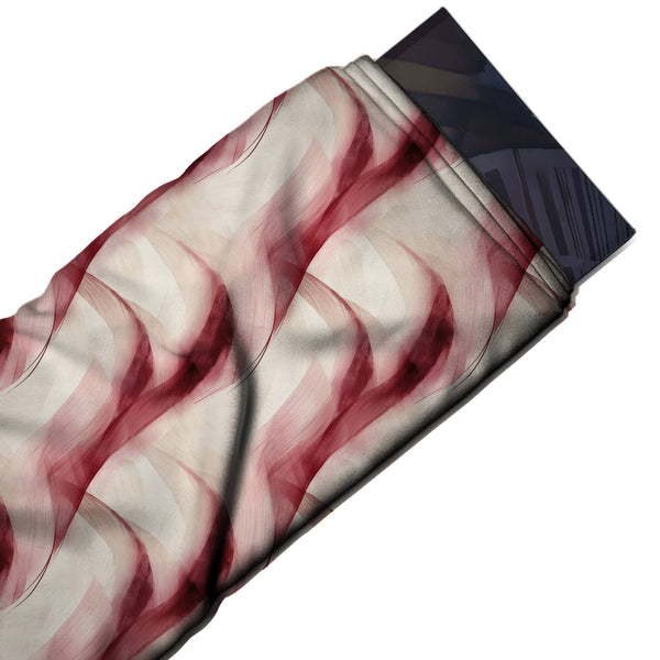 Cream & Maroon Sheer Ribbon Waves Printed Spandex Fabric