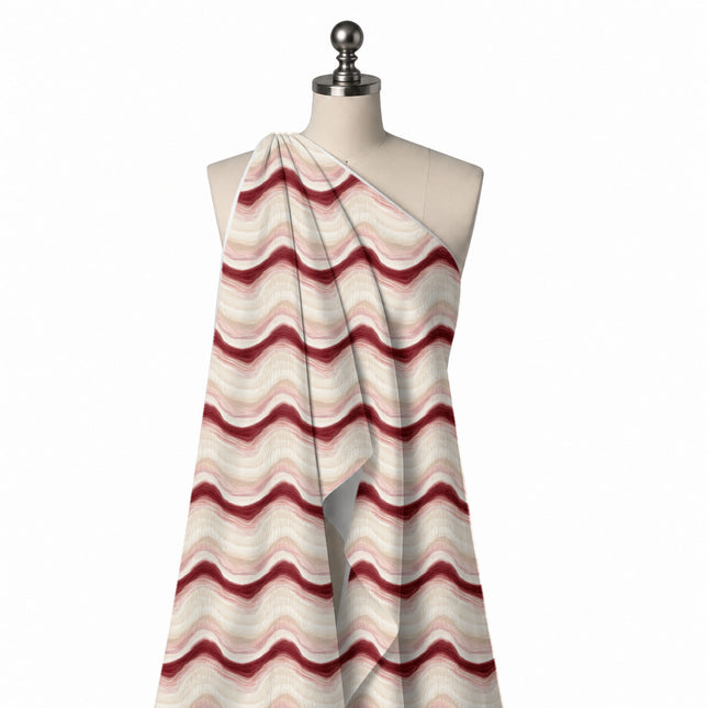 Draped on a mannequin: horizontal wave-band layout with one bold maroon undulating band, design Design No_3945, Clothwala