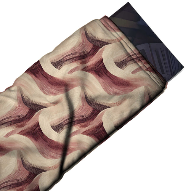 Flat fabric swatch: large-scale all-over print of thick curving brush-swirl waves in cream, design Design No_3935, Clothwala