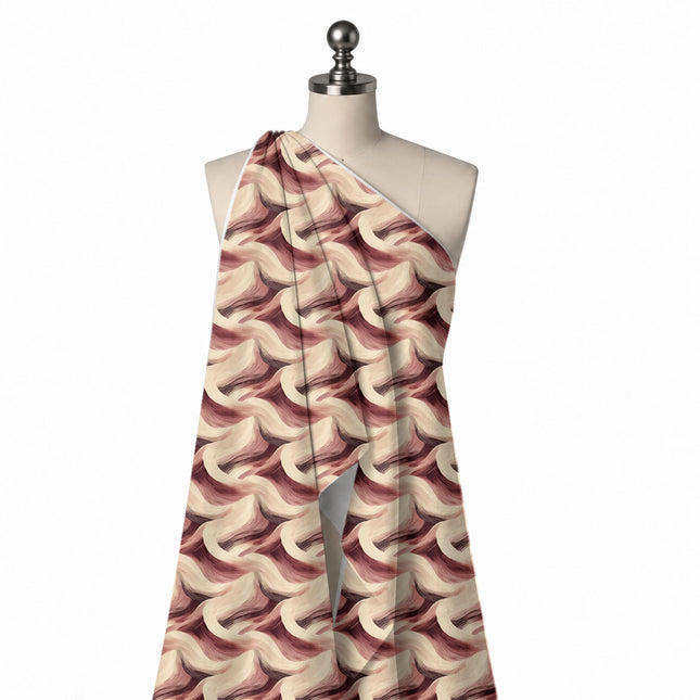 Draped on a mannequin: large-scale all-over print of thick curving brush-swirl waves in, design Design No_3935, Clothwala