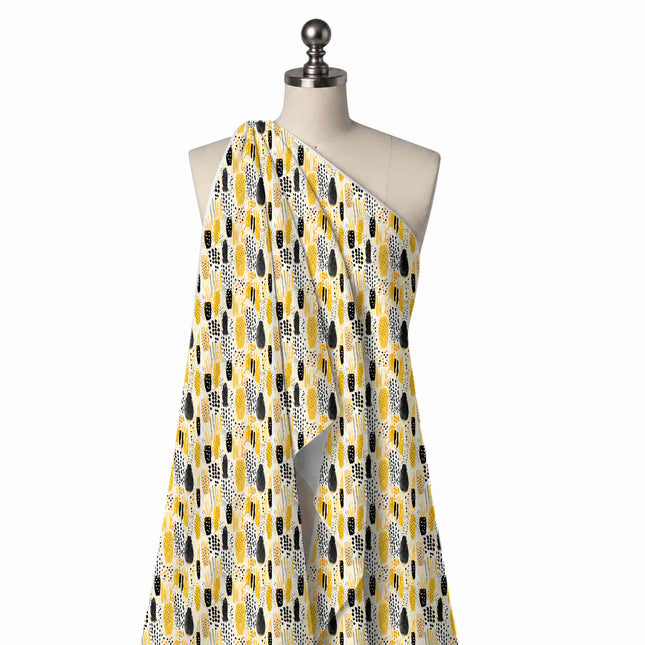 Draped on a mannequin: dense all-over abstract of vertical oval brush dabs in mustard, design Design No_4080, Clothwala