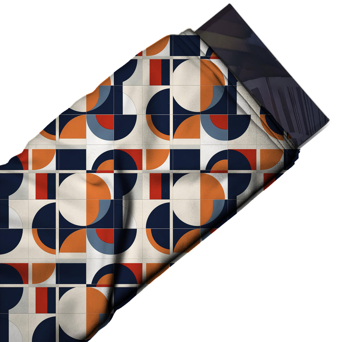 Flat fabric swatch: large-scale grid geometric of flat circles, half and quarter circles, design Design No_4165, Clothwala