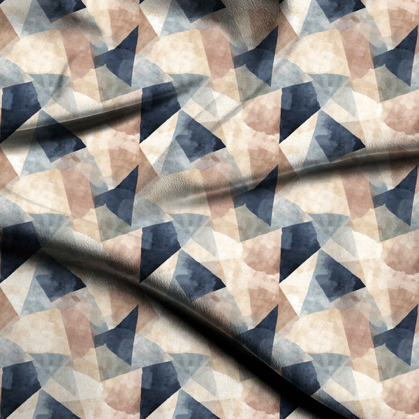 Cream & Navy Blue Abstract Triangles Print Fabric