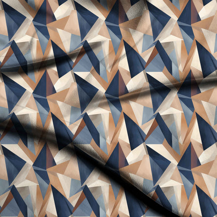 Cream & Navy Blue Angular Shard Facets Print Fabric — fabric draped to show the fall, design 3494, Clothwala