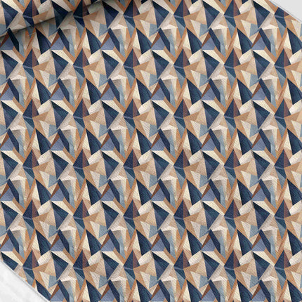 Cream & Navy Blue Angular Shard Facets Print Fabric — flat fabric swatch, design 3494, Clothwala