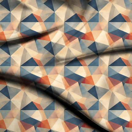 Cream & Navy Blue Faceted Triangle Mosaic Print Fabric — fabric draped to show the fall, design 3493, Clothwala