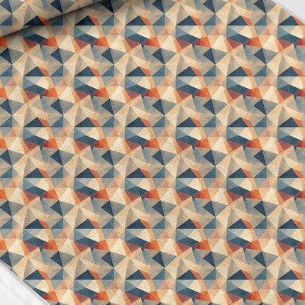 Cream & Navy Blue Faceted Triangle Mosaic Print Fabric — flat fabric swatch, design 3493, Clothwala