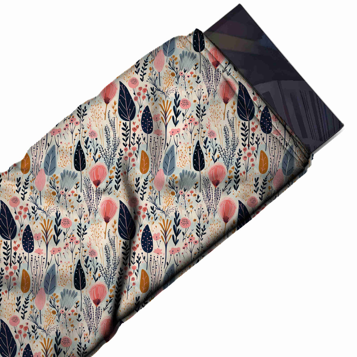 Flat fabric swatch: dense all-over one-way meadow of upright navy, design 3562, Clothwala