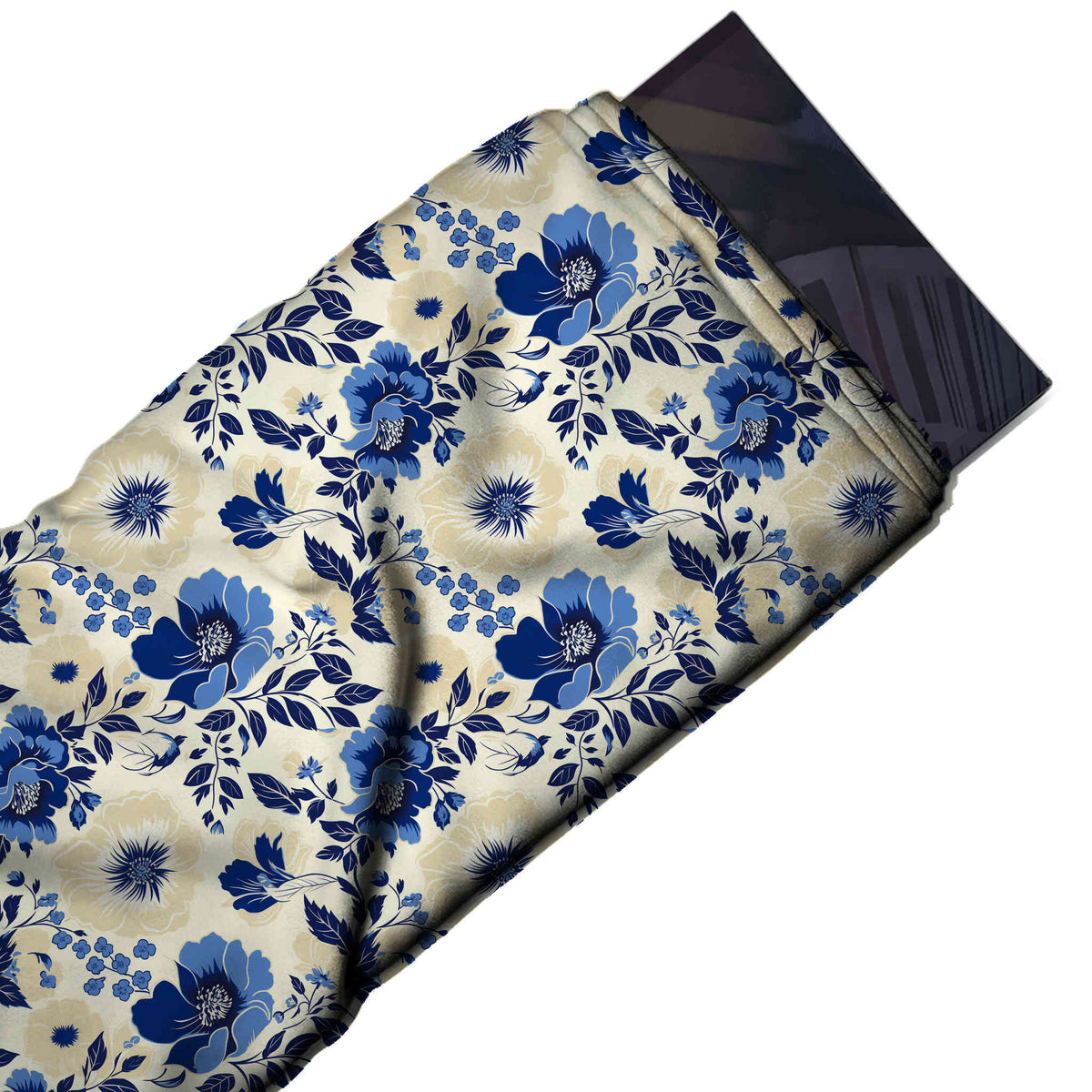 Flat fabric swatch: all-over medium-scale floral in flat colour blocks, design Design No_4556, Clothwala