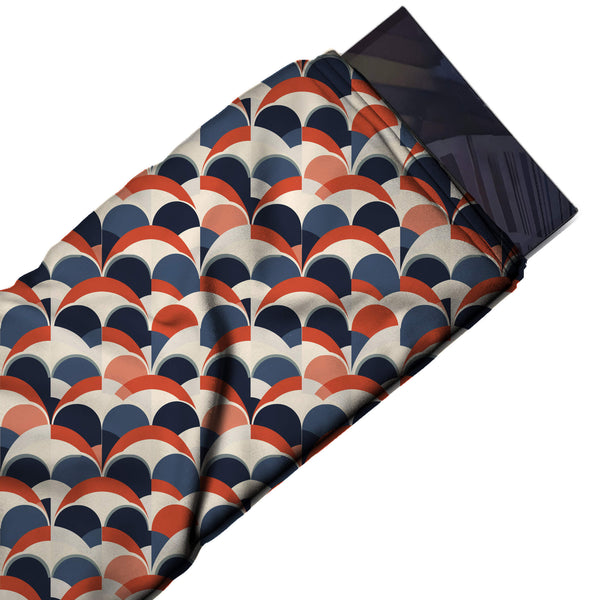 Cream & Navy Layered Arch Scallops Printed French Crepe Fabric