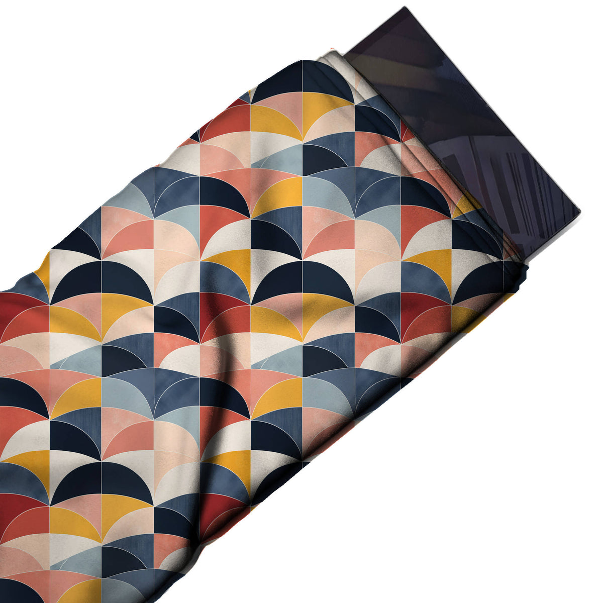 Flat fabric swatch: large-scale all-over geometric of dome arches divided by a square grid, design Design No_4164, Clothwala