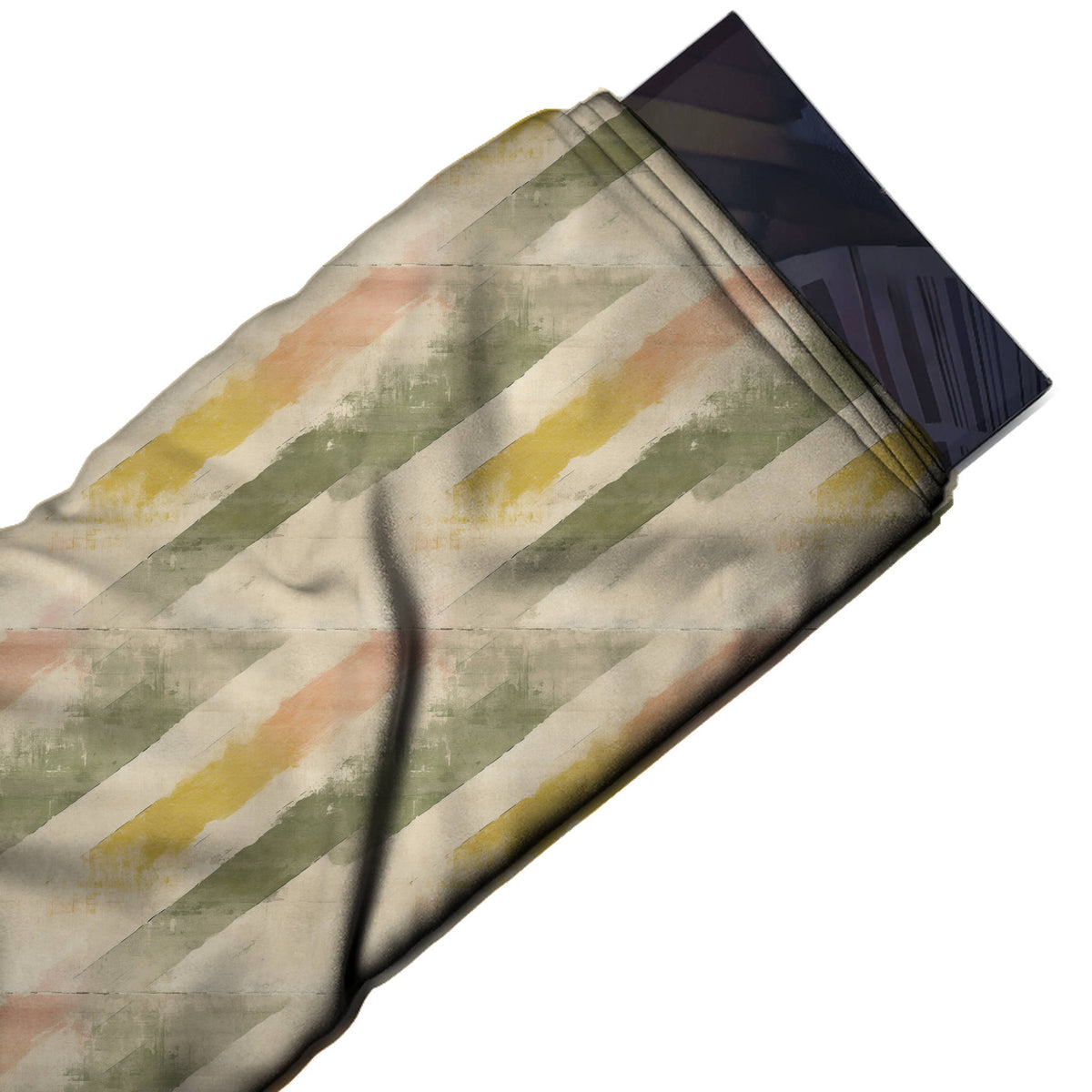 Flat fabric swatch: large-scale abstract of broad diagonal brush bands with rough edges in, design Design No_4331, Clothwala