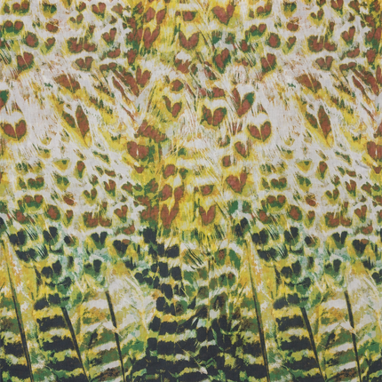 Cream & Olive Green Feather Scale Gradient Print Fabric — design 885C-ABJI/DS-529, Clothwala
