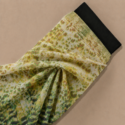 Cream & Olive Green Feather Scale Gradient Print Fabric — design 885C-ABJI/DS-529, Clothwala