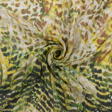Cream & Olive Green Feather Scale Gradient Print Fabric — design 885C-ABJI/DS-529, Clothwala