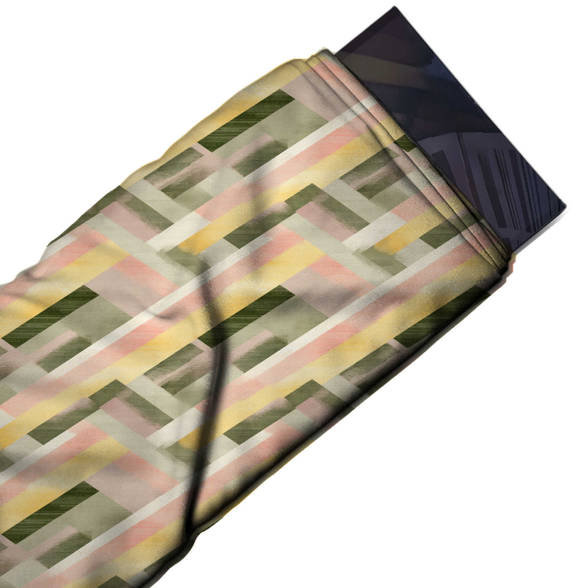 Flat fabric swatch: all-over large-scale geometric of overlapping diagonal bands crossing, design Design No_4310, Clothwala