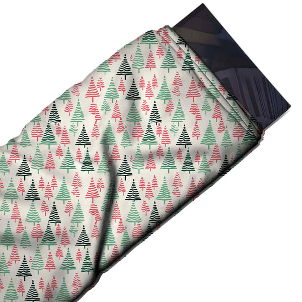 Cream & Pink Mini Christmas Trees Printed Printed American Crepe Fabric Fabric