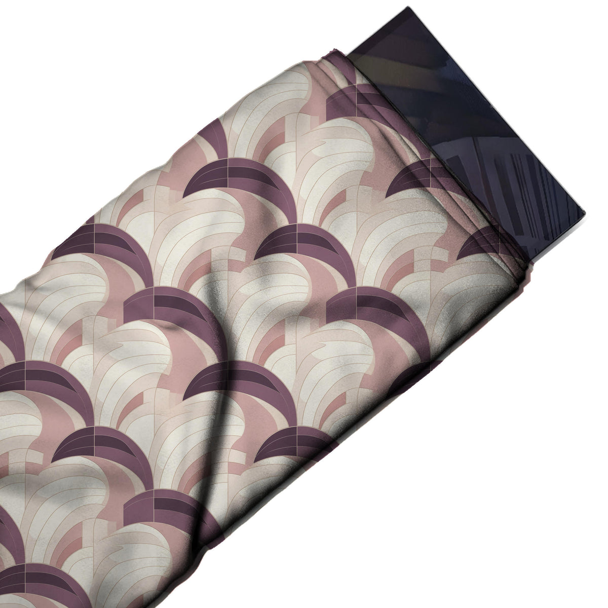 Flat fabric swatch: all-over large-scale half-drop of fan shapes filled with cream, design Design No_4273, Clothwala